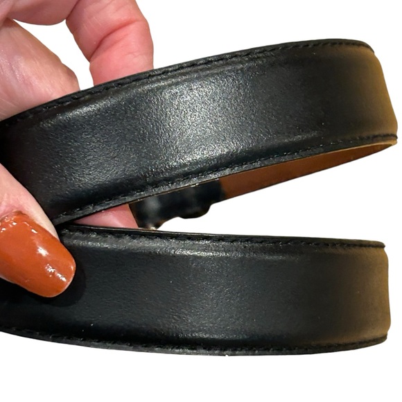 Black Genuine Leather Belt With Silver Buckle 36 - Picture 3 of 5